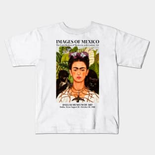 Frida Kahlo Exhibition Art Poster - "Self-Portrait with Thorn Necklace and Hummingbird" 1988 Kids T-Shirt